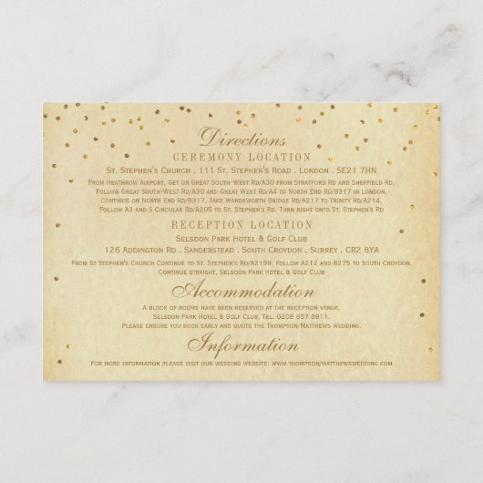 Het  Glam Gold Confetti Wedding Collectie Informatiekaartje (Achterkant)