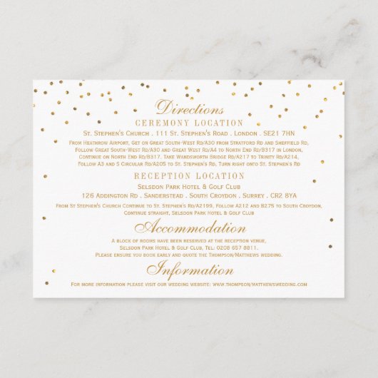 Het  Glam Gold Confetti Wedding Collectie Informatiekaartje (Achterkant)