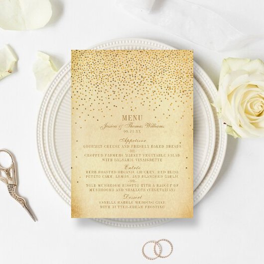 Het  Glam Gold Confetti Wedding Collectie Menu