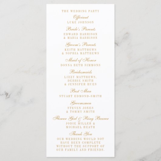 Het  Glam Gold Confetti Wedding Collectie Programmakaart (Achterkant)
