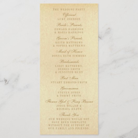 Het  Glam Gold Confetti Wedding Collectie Programmakaart (Achterkant)