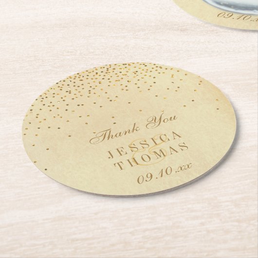 Het  Glam Gold Confetti Wedding Collectie Ronde Kartonnen Onderzetter (Gebogen)