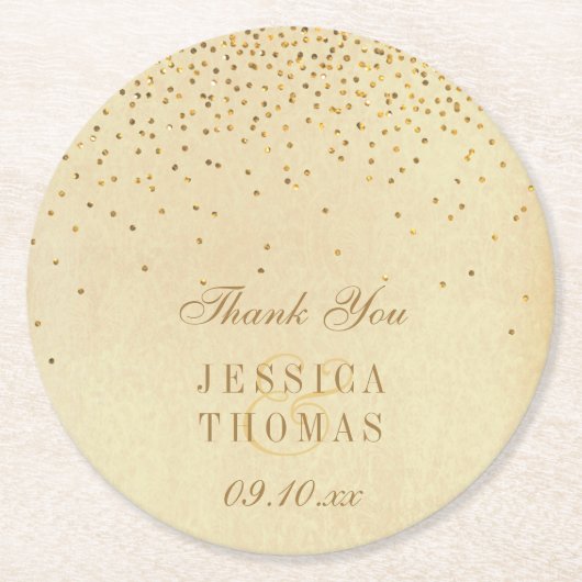 Het  Glam Gold Confetti Wedding Collectie Ronde Kartonnen Onderzetter (Voorkant)