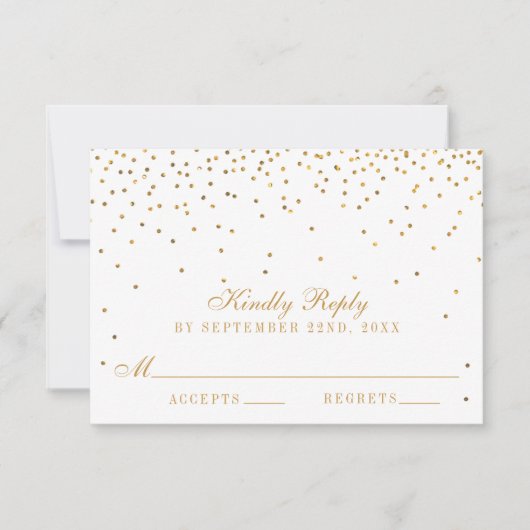 Het  Glam Gold Confetti Wedding Collectie RSVP Kaartje (Voorkant)