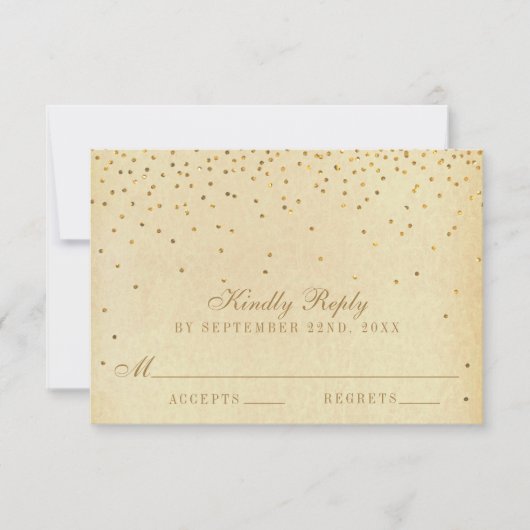 Het  Glam Gold Confetti Wedding Collectie RSVP Kaartje (Voorkant)
