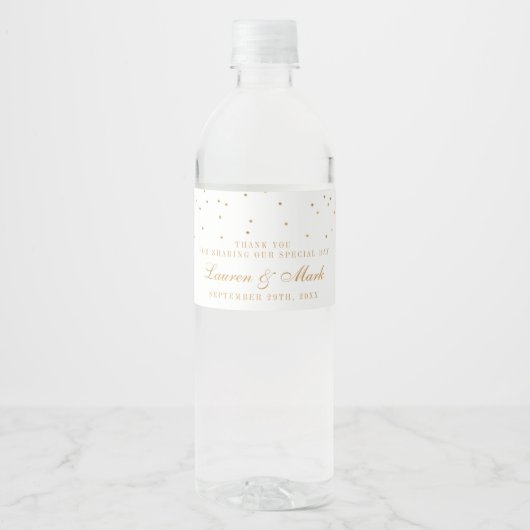 Het  Glam Gold Confetti Wedding Collectie Waterfles Etiket (Voorkant)