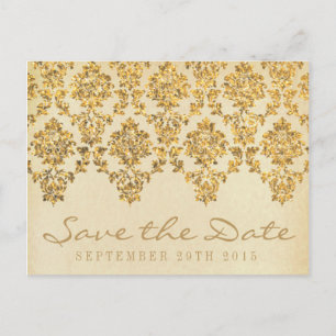 Het  Glam Gold Damask Wedding Collectie Aankondigingskaart