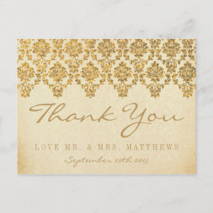 Het  Glam Gold Damask Wedding Collectie Briefkaart