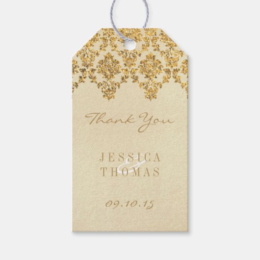 Het  Glam Gold Damask Wedding Collectie Cadeaulabel (Voorkant)