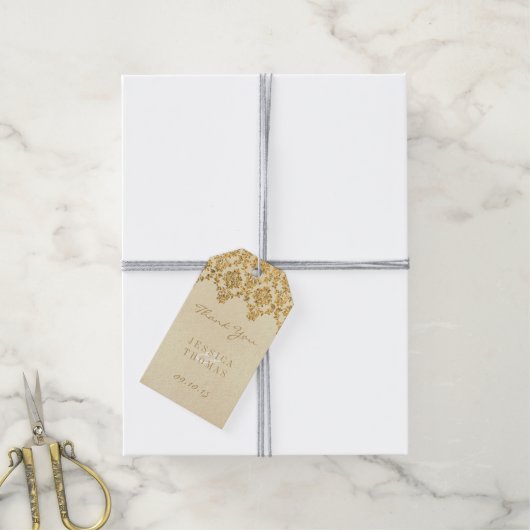 Het  Glam Gold Damask Wedding Collectie Cadeaulabel (Met Touw)