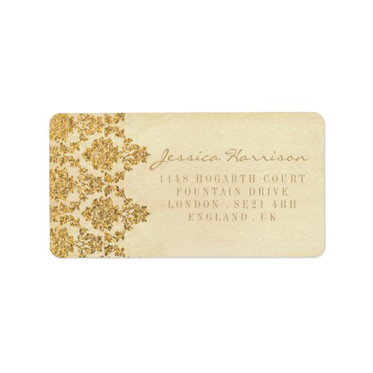 Het  Glam Gold Damask Wedding Collectie Etiket (Voorkant)