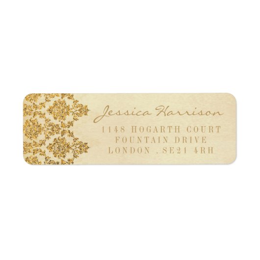 Het  Glam Gold Damask Wedding Collectie Etiket (Voorkant)