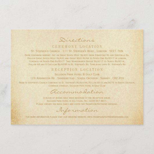 Het  Glam Gold Damask Wedding Collectie Informatiekaartje (Achterkant)