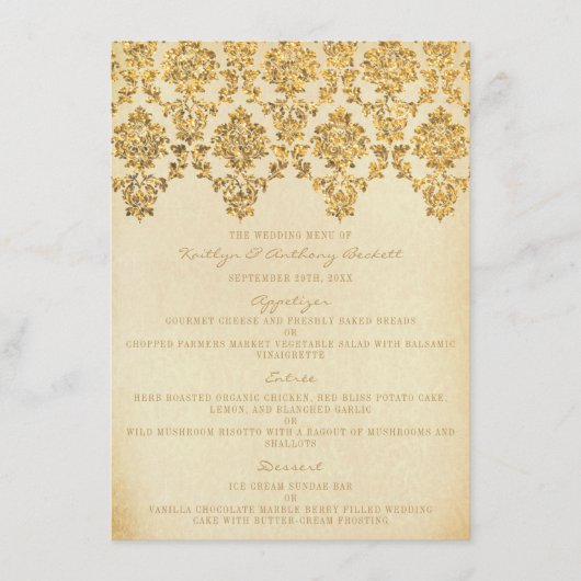 Het  Glam Gold Damask Wedding Collectie Menu (Voorkant)