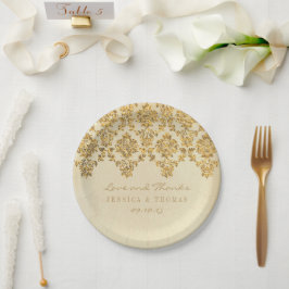 Het  Glam Gold Damask Wedding Collectie Papieren Bordje