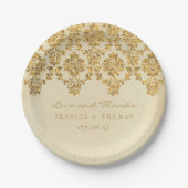 Het  Glam Gold Damask Wedding Collectie Papieren Bordje (Voorkant)