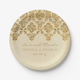 Het Glam Gold Damask Wedding Collectie Papieren Bordje
