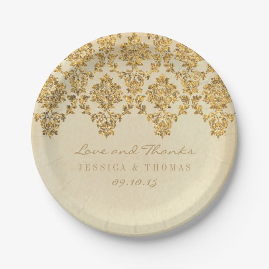 Het Glam Gold Damask Wedding Collectie Papieren Bordje (Voorkant)