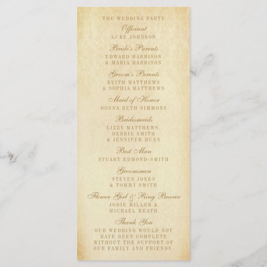 Het  Glam Gold Damask Wedding Collectie Programmakaart (Achterkant)