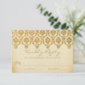 Het  Glam Gold Damask Wedding Collectie RSVP Kaartje (Staand voorkant)