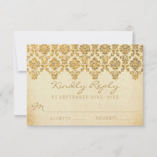 Het  Glam Gold Damask Wedding Collectie RSVP Kaartje