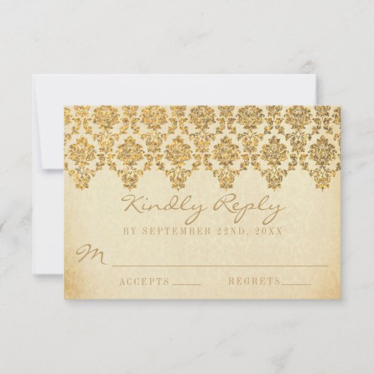 Het  Glam Gold Damask Wedding Collectie RSVP Kaartje (Voorkant)