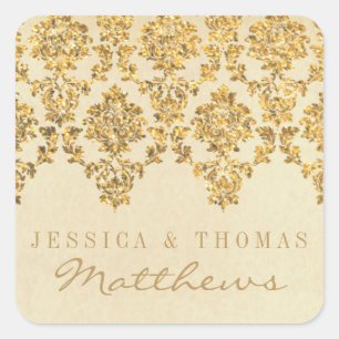 Het  Glam Gold Damask Wedding Collectie Vierkante Sticker