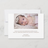 Het glanzend Blush Roos Script Baptisme Cross Dank Bedankkaart (Achterkant)