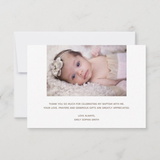 Het glanzend Blush Roos Script Baptisme Cross Dank Bedankkaart (Achterkant)