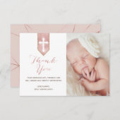 Het glanzend Blush Roos Script Baptisme Dank je fo Bedankkaart (Voorkant / Achterkant)