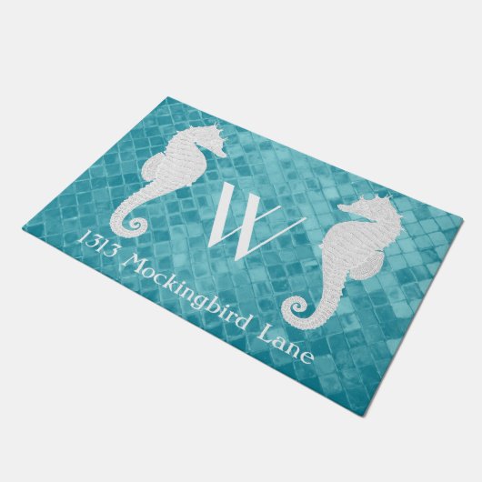 Het Glas van het Zee van Aqua van het Monogram van Deurmat (Schuin)