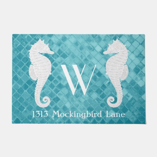 Het Glas van het Zee van Aqua van het Monogram van Deurmat (Voorkant)