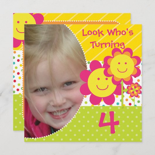 Het glimlachen bloemen Aangepaste Fotouitnodiging Kaart (Voorkant / Achterkant)