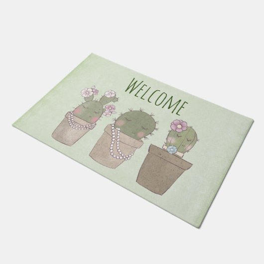 Het glimlachen Cactus Trio het Ontwerp van de Wate Deurmat (Schuin)