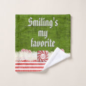 "Het glimlachen is mijn favoriete" kerstfeestelijk Bad Handdoek (Wasdoekje)