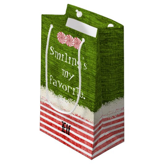 "Het glimlachen is mijn favoriete" kerstfeestelijk Klein Cadeauzakje (Voorkant Gekanteld)