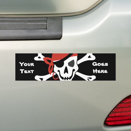 Het glimlachen Jolly Roger met Uw Tekst van de Dou Bumpersticker (Op auto)