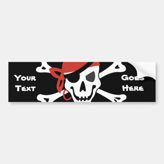 Het glimlachen Jolly Roger met Uw Tekst van de Dou Bumpersticker (Voorkant)