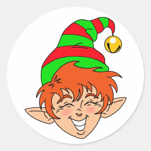 Het glimlachen Kerstmis Elf Ronde Sticker (Voorkant)