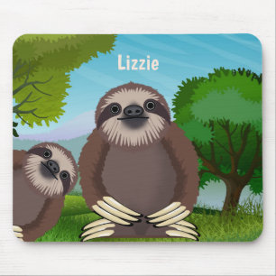 Het glimlachen Kute Sloths Monogramed Muismat