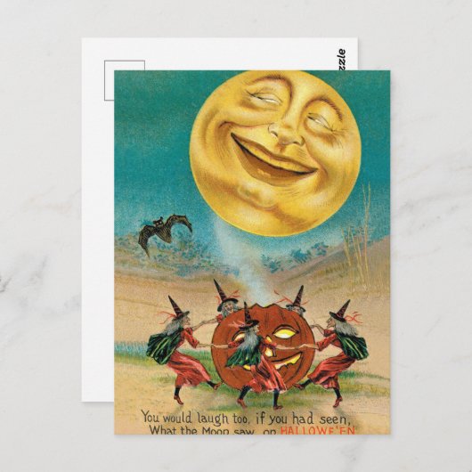 Het glimlachen Moon Over Dansende Witches Briefkaart (Voorkant / Achterkant)
