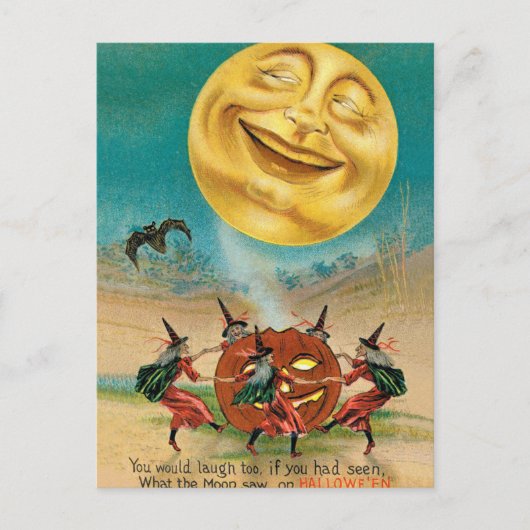 Het glimlachen Moon Over Dansende Witches Briefkaart (Voorkant)