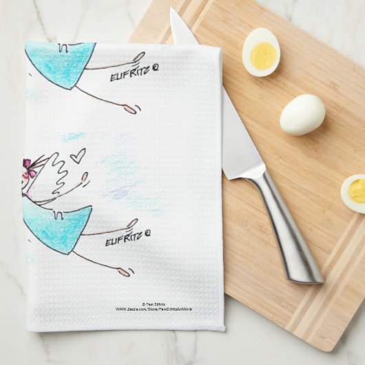 Het glimlachen van blauwe gegoten engel die harten theedoek (Quarter Fold)