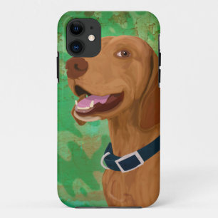 Het glimlachen van Brown Vizsla op de groene achte Case-Mate iPhone Case