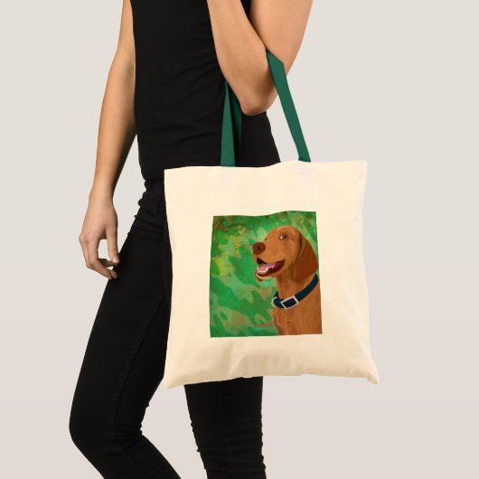 Het glimlachen van Brown Vizsla op de groene achte Tote Bag (Voorkant (product))
