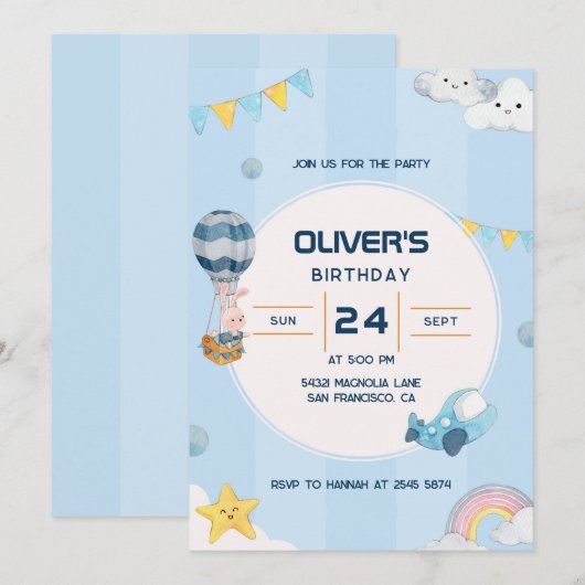 Het glimlachen van Clouds Rainbow Birthday Uitnodi Kaart (Voorkant / Achterkant)