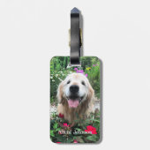 Het glimlachen van de gouden riever onder de bloem bagagelabel (Achterkant verticaal)