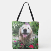 Het glimlachen van de gouden riever onder de bloem tote bag (Achterkant)