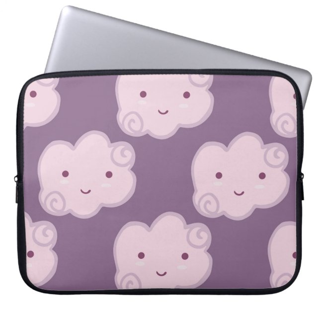 Het glimlachen van de wolkenhemel naadloos patroon laptop sleeve (Voorkant)