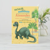 Het glimlachen van Dino Birthday Party Invitation Kaart (Staand voorkant)